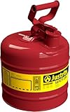 Justrite 7120100 - Galvanized Steel, Type I Red Safety Can, With Large ID Zone, Meets OSHA & NFPA Standards For Handling Hazardous liquids. 2 Gallon (7.5L) Size.