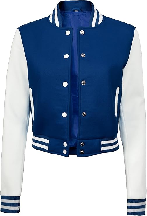 Decrum Cropped Varsity Jacket Women - Casual Highschool Bomber Style Womens Baseball Jackets2