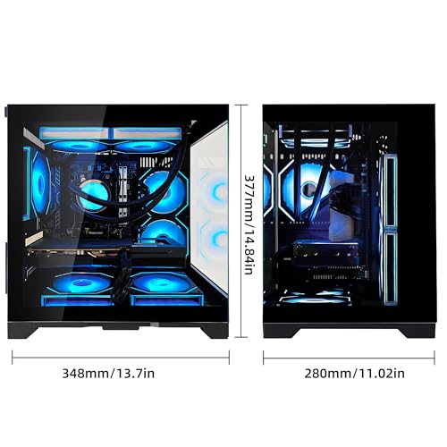 Image of Panorama Gaming PC, Desktop AMD Ryzen 5 9600X 6-Core 3.9GHz, RTX 5050 8GB, 32GB DDR5 RAM 6000MHz,1TB PCIe +1TB SATA SSD, WiFi&BT Prebuilt PC 650W PSU,Liquid Cooler,Windows 11