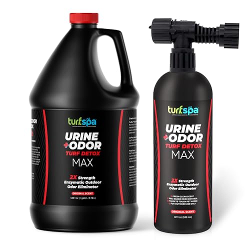 TurfSpa MAX Urine & Odor Turf Detox: 2X Strength Professional Enzyme Cleaner & Odor Eliminator for Artificial Grass Turf Concrete & Patios Dogs & Cats 32 oz Sprayer & Gallon Refill