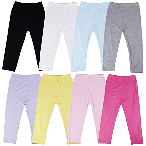 Olgaa 8 Colors Girls Capris Cotton Leggings Summer Cotton High Waist Slip Capris Crop Smooth Leggings for Girls Women (4T-5T)