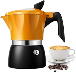 TWOMEOW Stovetop Coffee Maker Espresso Italian Moka Pot with Transparent Top Lid, 150ml-3 Espresso Cups, Classic Aluminium Coffee Percolator , Orange/Black
