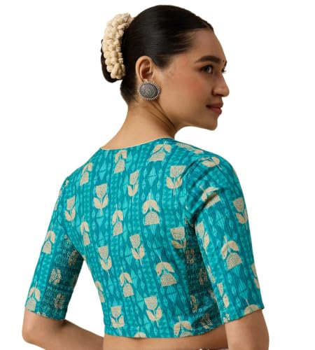 Image of Studio Shringaar Women's Cotton Printed Side Stretch (Smocked) Readymade Saree Blouse