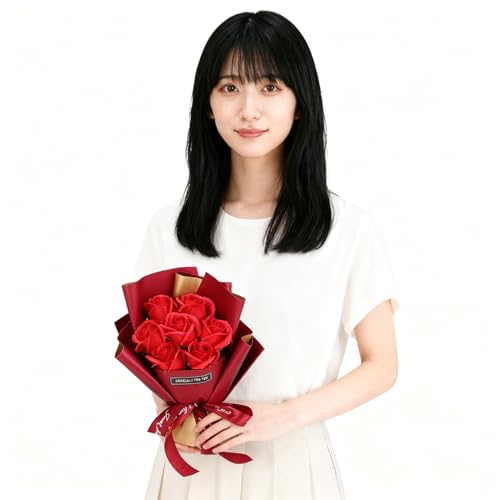 ソープフラワー 赤バラ 造花ブーケ ギフトボックス＆カード付き 枯れない花 母の日 卒業式 敬老の日 バレンタインデー お花 誕生日 プレゼント フラワーギフト 石鹼フラワー [5]