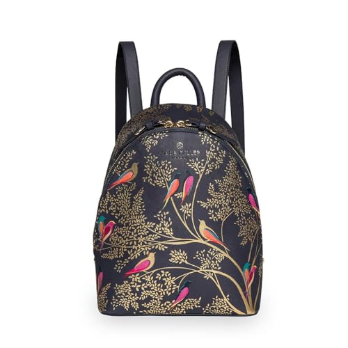 Sara Miller London Mini Backpack for Women Casual Daypack for Daily Use and Travel Smoke Blue Birds