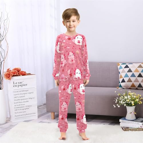 Cute Axolotls Pink Hearts Soft Pajama Set for All Seasons,Breathable Pjs Long Sleeve Sleepwear,Comfy Loungewear 2 Piece Underwear Set 3T4