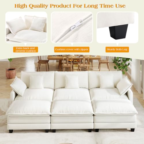 Image of Hanherry Modular Sectional Sofa,Cloud Couch for Living Room,Modern Deep Seat Sofa Chenille Fabric Comfy Couches with Throw Pillows & Movable Ottoman for Apartment
