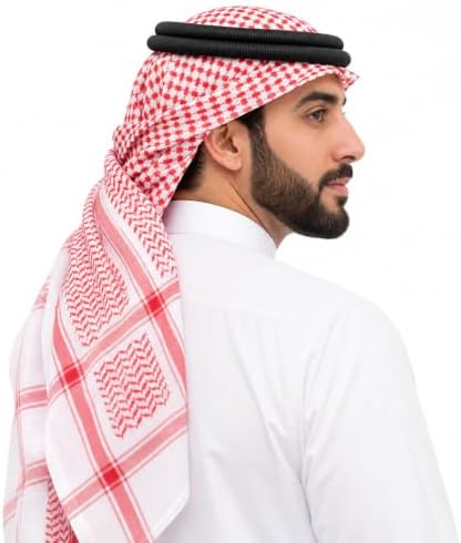 HOMELEX Cotton Homelix Arab Kafiya Keffiyeh Middle Eastern Male Scarf Wrap with Aqel Rope, Multicolor