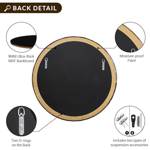 Image of ANDY STAR Hand-Forged Bronze Round Bathroom Mirror, 30 Inch Antique Oil Rubbed Bronze Circular Mirror, Solid Steel Hammered Rounded Mirrors for Wall Decor, Vanity, Washroom, Entry, Fireplace