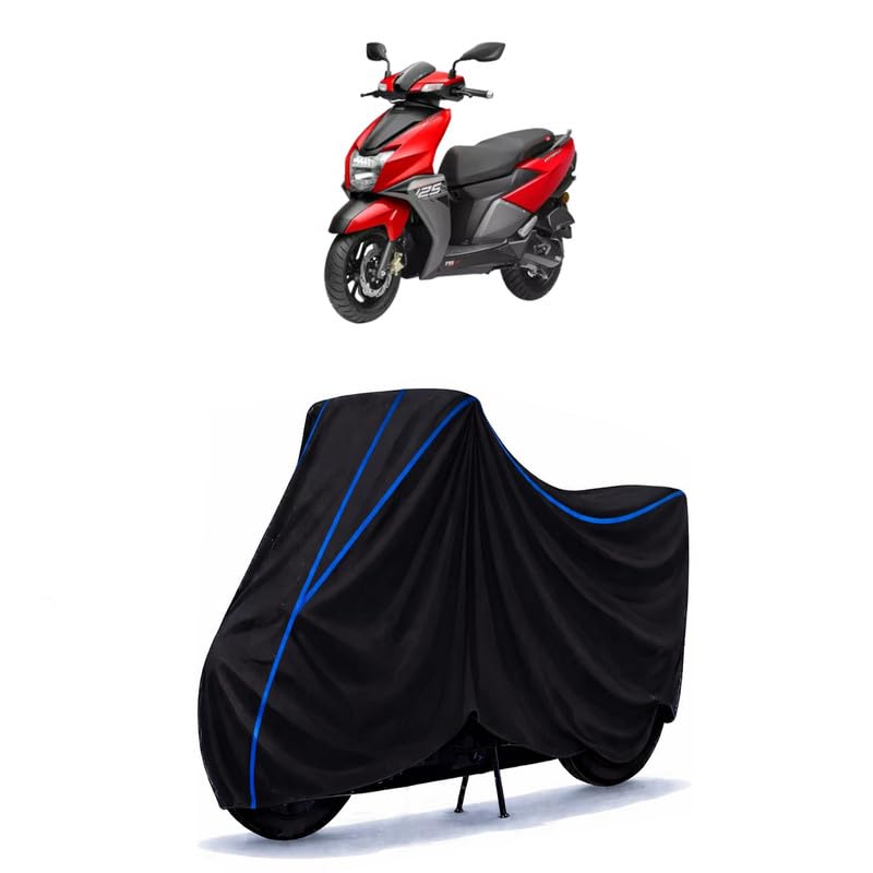 Image of Scooty Cover Water Resistant for Ntorq 125 BS6 | Universal Scooter & Bike Cover | Heavy Duty UV Dust, Rain & Scratch Protection | Elastic Fit All Weather Indoor Outdoor | Black with Blue Piping