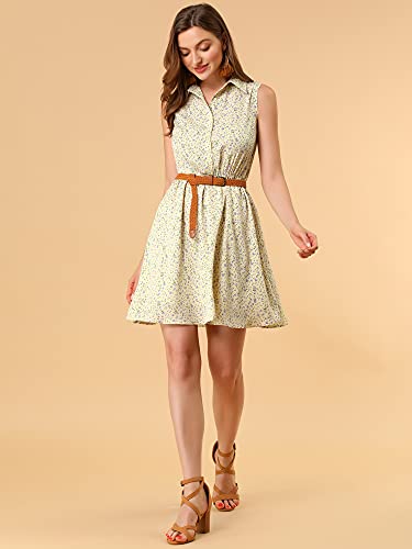 Image of Allegra K Women's Floral Printed Half Placket Above Knee Summer Sleeveless Belted Dress