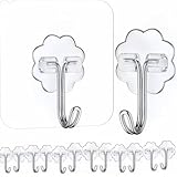 Hooks for Hanging Adhesive Wall Hook Heavy Duty Self Adhesive Utility Sticky Hooks for Keys Coat Towel Garage Bathroom Shower Outdoor Kitchen Door Waterproof Transparent 12 Pack