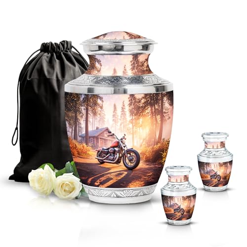 Image of Bike Urn Memorial Urn Ashes 1 Large & 2 Small | Human Remains for Mom & Dad, Cremation Urns for Adult