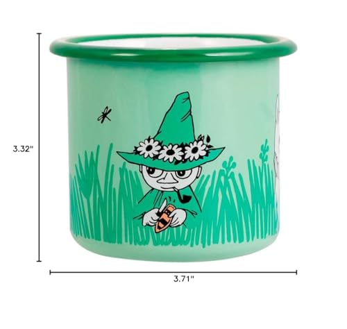 Taza Moomin verde esmaltada 250ml con personajes miniatura 4