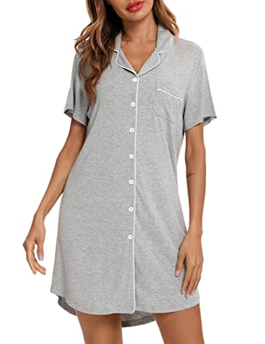 Image of Pjmlifecoco Nightgown for Women Button Down Sleepshirt Short /Long Sleeve Nightdress Soft Modal Sleepwear S-XXL