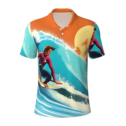 Camiseta polo hawaiana para hombre, con estampado ondulado, alta absorción de humedad, ajuste seco, de manga corta, para golf, tenis, Negro -, 4X-Large