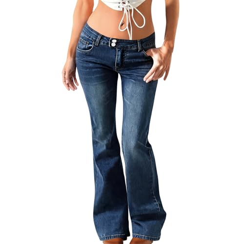 Womens Bootcut Jeans Y2k Low Rise Flare Jean Going Out Bell Bottom Jean Vintage Denim Pants Cute Streetwear 2000s Clothes Retro Jeans for Women Low Rise Comfy Loose Flare Pant for Women Streetwear