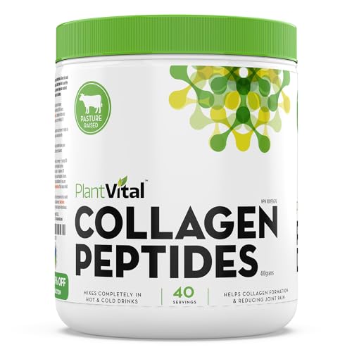 PlantVital Hydrolyzed Collagen Peptides Powder - Made in Canada - Joint Supplement, Bovine Collagen, Supports Joint Health, Protein Synthesis - Unflavored Powder, Sourced in Canada, 40 Servings (400g)