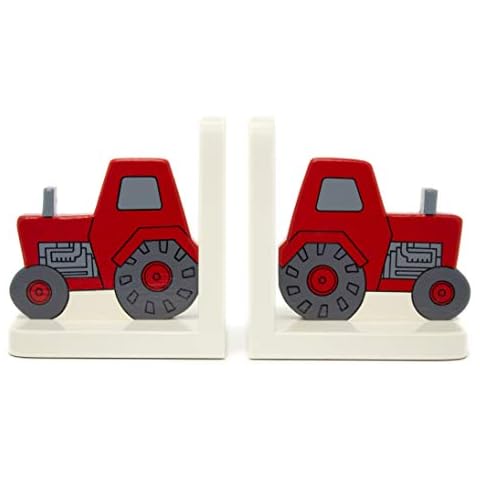 Red Tractor Wooden Bookends for Kids' Rooms Cover
