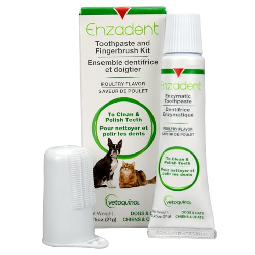 Vetoquinol Enzadent Enzymatic Toothpaste Kit + Fingerbrush for Cats & Dogs &ndash; .75oz, Poultry Flavor...