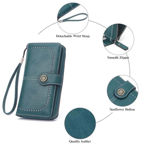 Image of RNIEGA Womens Wallet Leather Billfold RFID Blocking Credit Card Holder Wristlet Wallets for Women Ladies Purses with Zipper Coin Pocket