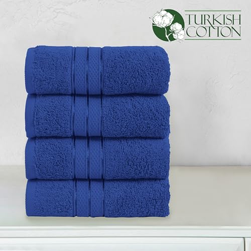 Image of Elegant Comfort Three Line Popcorn Towel Set for Bathroom 16 x 28 inches, Premium Hotel Quality 4-Pack Hand Towels, 100% Turkish Cotton, Soft and Durable, Quick Dry and Highly Absorbent, Cobalt Blue