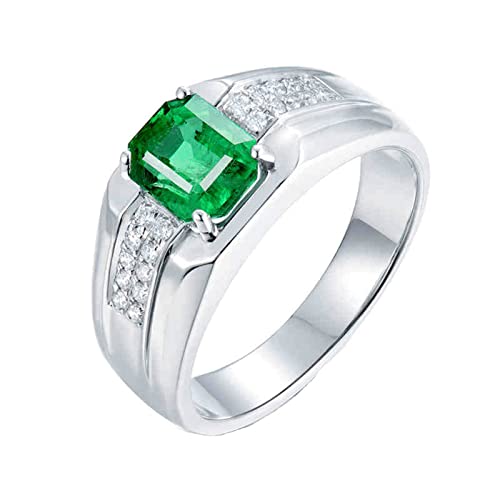 Anillos de compromiso para hombre, oro blanco de 18 quilates, anillo de compromiso de esmeralda creada para hombre, anillo de compromiso de moissanita/circonita, anillo de compromiso para hombre,