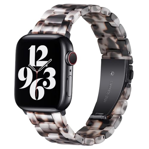 Image of Bestig Resin Band Compatible with Apple Watch Bands for Women 40mm 38mm 41mm 42mm(Series 11 10), Lightweight Waterproof Strap for iWatch Series 10 9 8 7 6 5 4 3 2 1 SE Men(Clear and Black)