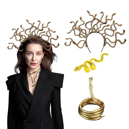 Xvbhaq 3 Stück Medusa Kostümzubehör Medusa Stirnband Halskette Ring Karneval Halloween Retro Medusa Schlangenform Kostümspiel Karneval Schlangenkostüm für Damen