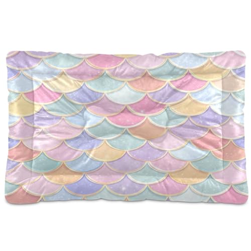 Coikll Rainbow Scales with Sparkles Pet Bed Pad Soft Dog Bed Mat with Anti-Slip Bottom, Machine Washable Crate Pad Mattress for Dog Sleeping- 24 * 18 inches