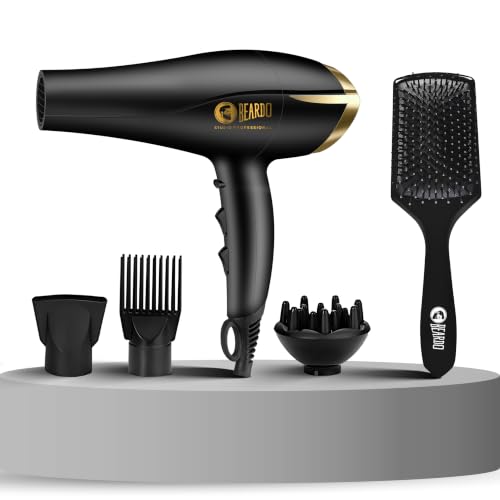 Image of Beardo Studio Professional Hair Dryer with Hair Brush | High Power Fast Drying & Volumizing Brush for Frizz-Free Salon Style Finish | Multiple Heat Settings | Professional Grooming Tool for Men | Set of 2