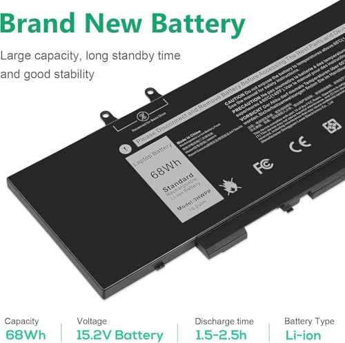 Image of 68Wh 3HWPP Battery for Dell Latitude 5410 5510 5501 5401 5411 5511 Precision 3541 3551,Inspiron 7706 2-in-1, Inspiron 17 7500 7506 2-in-1 Black 03HWPP 10X1J N2NLL 1VY7F 451-BCMN 15.2V (3HWPP)
