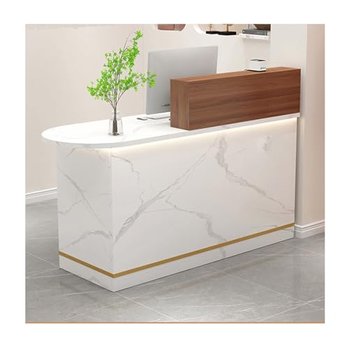 Moderno escritorio de recepción con cajones y luces, elegante mesa frontal con gabinetes, ideal para pasillo y zona de pago (80 cm de profundidad)