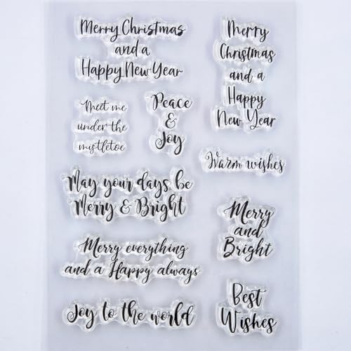 KWELLAM Words 3101910 Tampons transparents pour la fabrication de cartes, la décoration et le scrapbooking Inscription Merry Christmas Happy New Year Peace and Joy Best Wishes