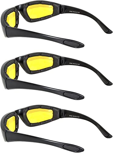Image of OWL 3 Pack Motorcycle Riding Glasses, Padded Sport Sunglasses, Assorted Colors for Men and Women