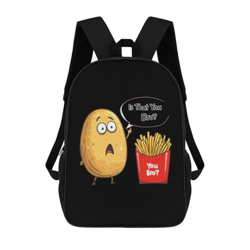 Potato Is That You Bro Funny French Fries Backpack for Men Women 17 Inch Laptop Backpack Travel Hiking Daypack