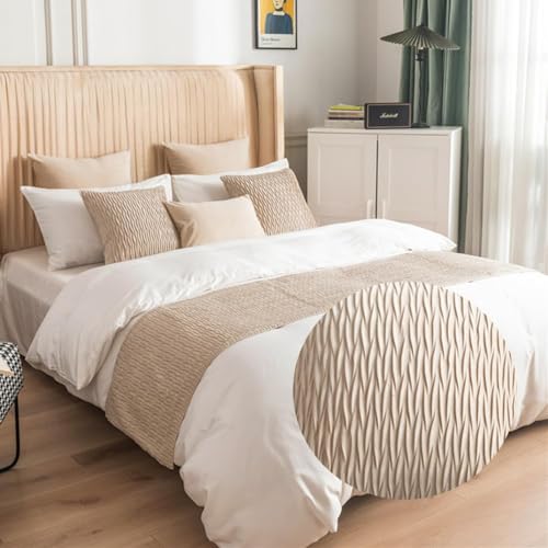 Runner da letto e federa per cuscino abbinata, reversibile, per hotel, biancheria da letto, copriletto, protezione per la casa (beige, 45 x 210 cm, runner da letto jacquard))