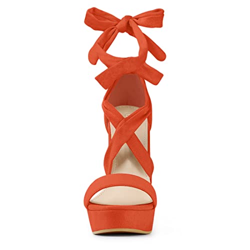 Allegra K Allegra K Women's Lace Up Platform Heels Orange Sandals 9.5 M US