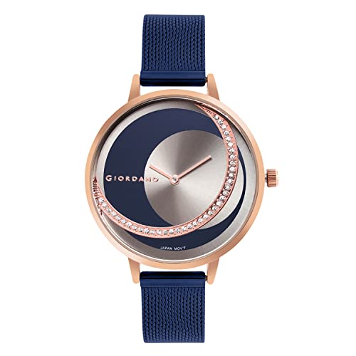 Image of Giordano Black Analogue Watch for Women with Rose Gold Case and Black Stylish Mesh Band Ladies Wrist Watch with Studds on Dial to Complement Your Party Look, Gift for Women