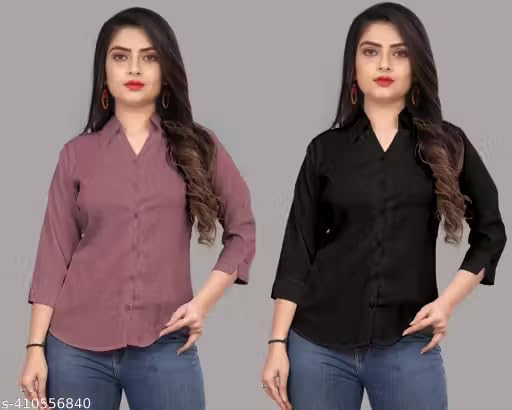 Image of Women's Solid Formal Shirt (Pack of 2)-Pink, Mint Green-1 P3