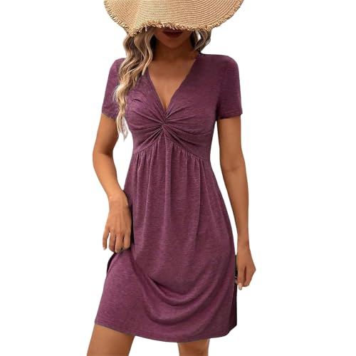 Vestidos Verano Mujer De Cuello V AlgodóN Mini Vestido Mujer Casual Vestidos Vacaciones Playa con Bolsillos Summer Dresses For Women Vestidos Fiesta Elegantes Original Ofertas Flash del Dia