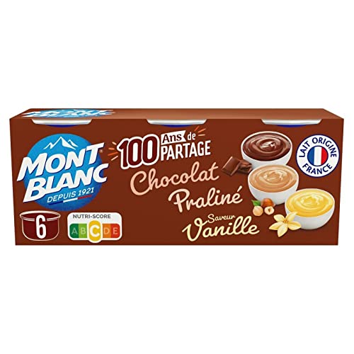MONT BLANC - Crème Dessert Multivariétés Chocolat/Vanille/Praliné 6X125G - le Lot De 3