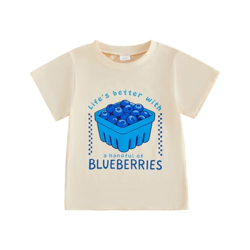 Image of Baby Boys Girls Summer Graphic Tees Fruit Letters Print Short Sleeve Tops Crew Neck Shirts Toddler Kids Funny Tee Summer Clothes 1-6 Years (White, 12_months-24_Months)