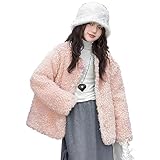 [OUBINEWER] フリースジャケット 子供服 女の子 ボアコート モコモコアウター キッズ ガールズ 羽織 厚手 裏地全面 防寒 暖かい おしゃれ 秋冬服 かわいい カジュアル 普段着 通学 130-170CM (JP, 身長, 170, ピンク)
