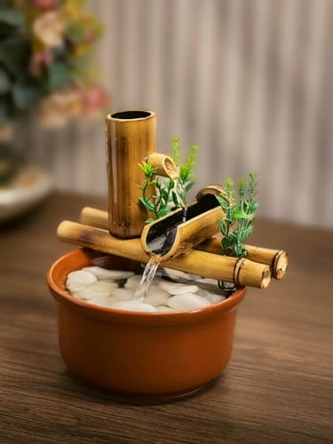 Fonte De Mesa Agua Cascata Ceramica E Bambu Decorativa 19cm