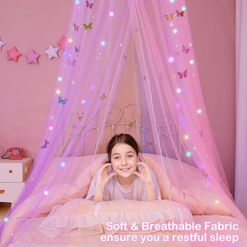 Image of FIOBEE Bed Canopy for Girls Room with LED Light Kids Toddler Bedroom Decor