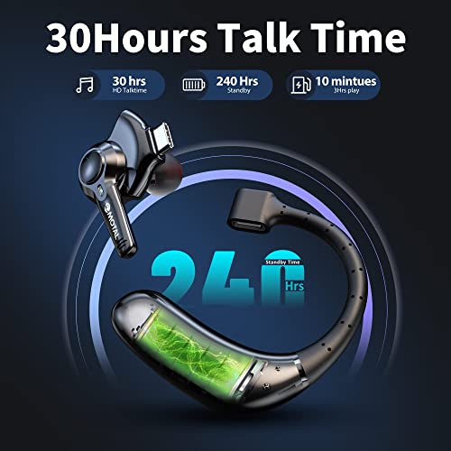 Emotal Dual-Mic Ai Noise Cancelling Bluetooth Headset For Cell Phones, 10 Days Standby 30Hrs Hd Talktime Bluetooth Earpiece Ipx6 Waterproof Ultralight For Driving/Truckers/Business #TOP2