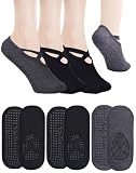 ZITFRI 3 Paar Yoga Socken Damen rutschfest Pilates Ballett Fitness Barfuß-Training Dance Trampolin - Joga Sneaker Sportsocken EU36-40(Schwarz, Grau)