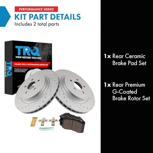Image of TRQ Performance Rear Brake Pad and Rotor Set Ceramic Coated Slotted Drilled Compatible with 2012-2016 Tesla S