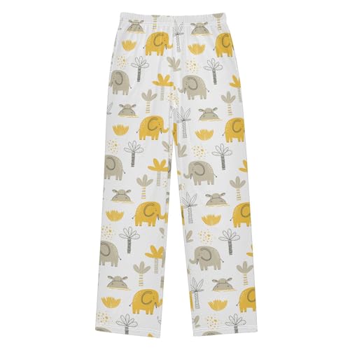 ZZXXB Elephant Hippo Palm Tree Boys Long Pants Soft Trousers Elastic Waist Kids Lounge Bottoms with Pockets S-XL